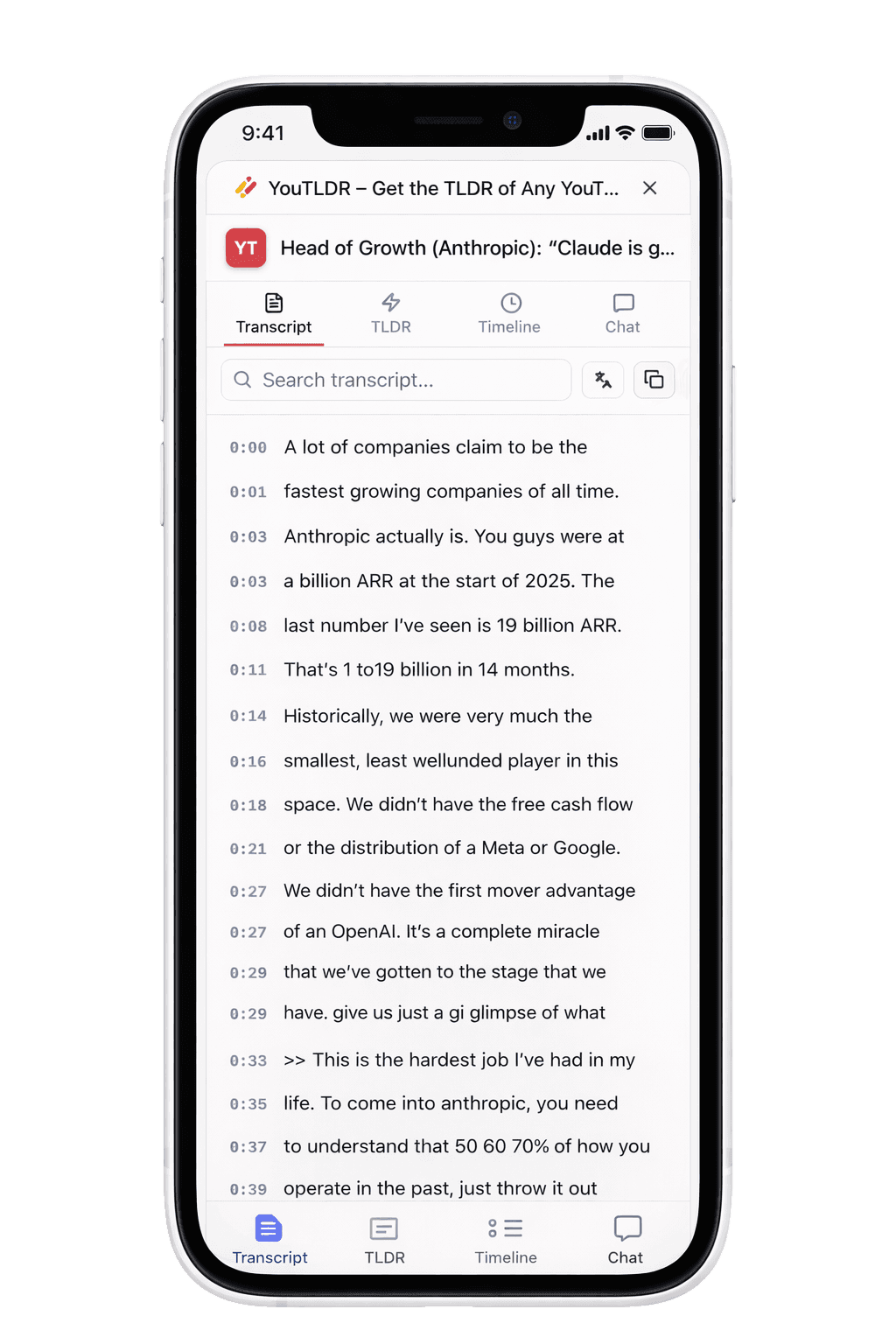 YouTLDR Chrome extension on a mobile phone